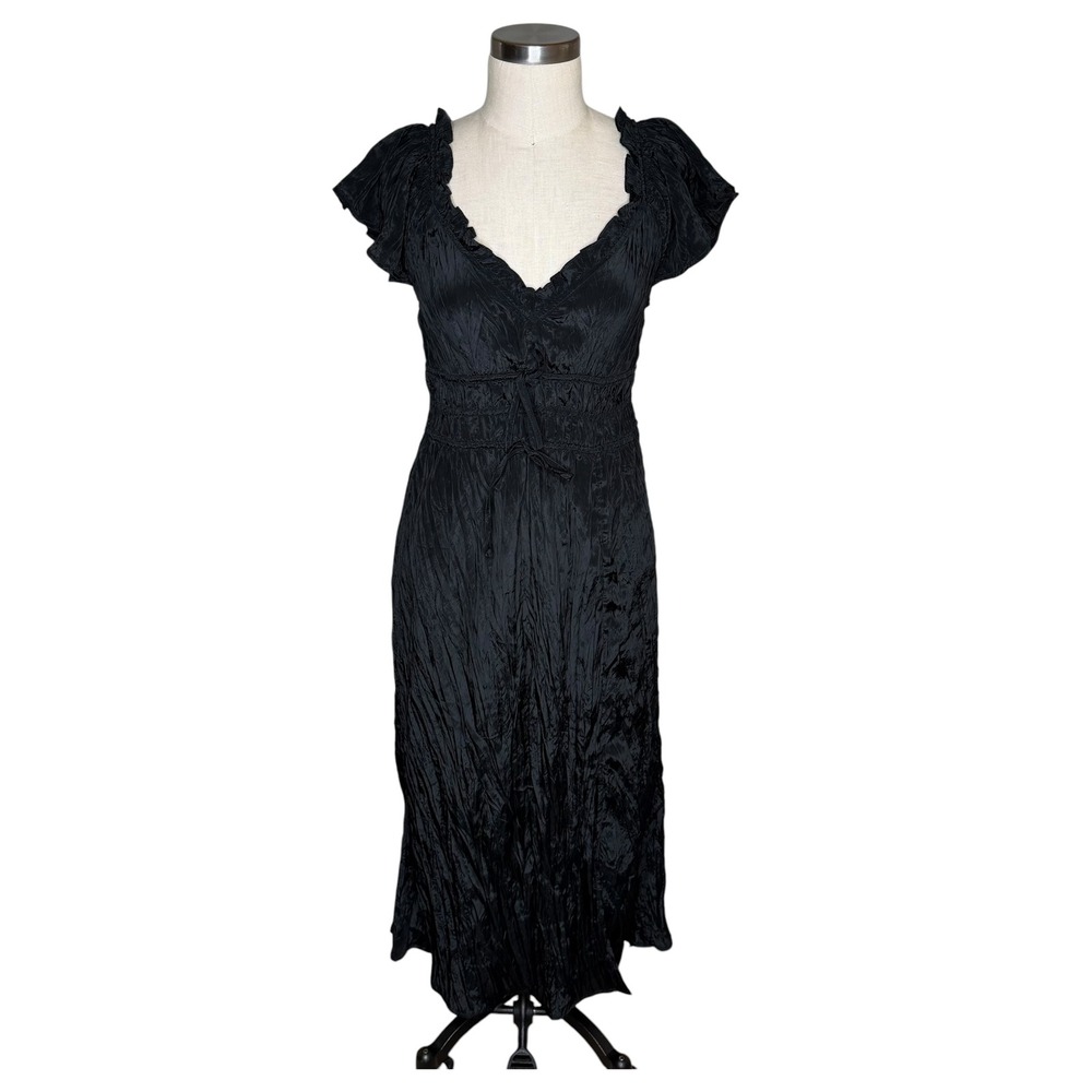 J.Crew Palermo Crinkle Midi Dress Black Textured Women's Size Small LBD